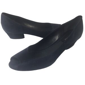 Marc Jacobs blue suede peep-toe pumps chunky low heel Size 37.5 / 7.5